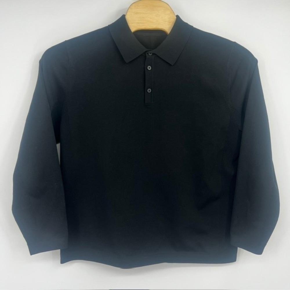 Lululemon Men's Large Black Long Sleeve Polo Shirt Recycled Polyester Knit